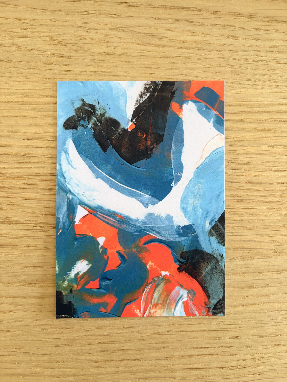 Sublime Horizon art postcard print in navy, charcoal, orange and white, by Rugby-based artist Olivia Miles