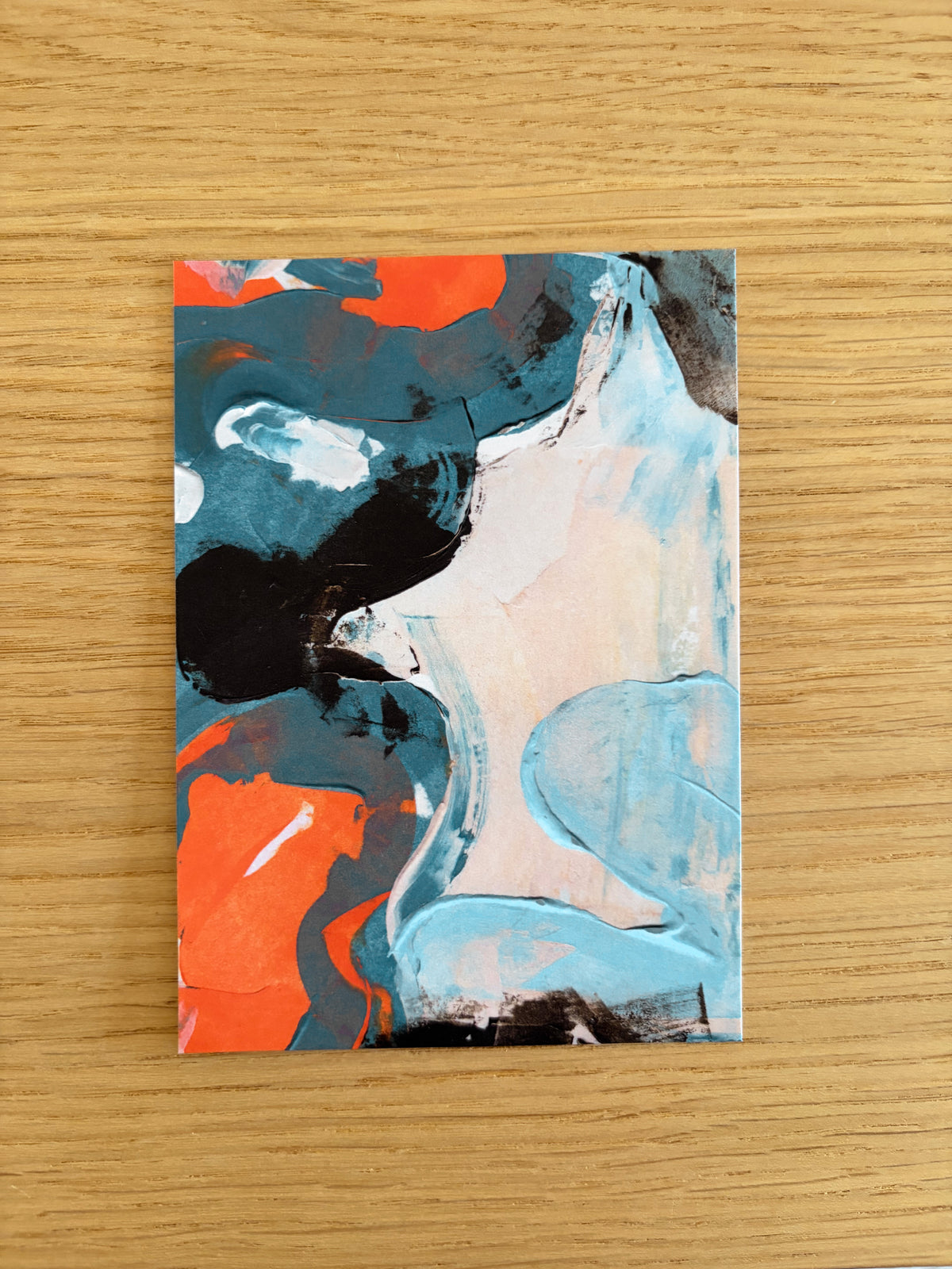 Sublime Horizon art postcard print in teal, black, blush and pale blue, by Rugby-based artist Olivia Miles